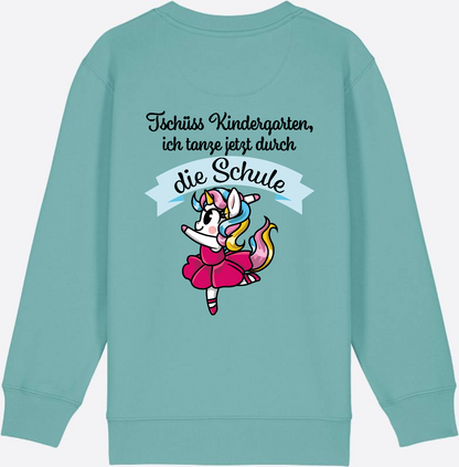 Kinder Sweatshirt Einschulung – Einhorn Ballett mit Name - Teal Monstera