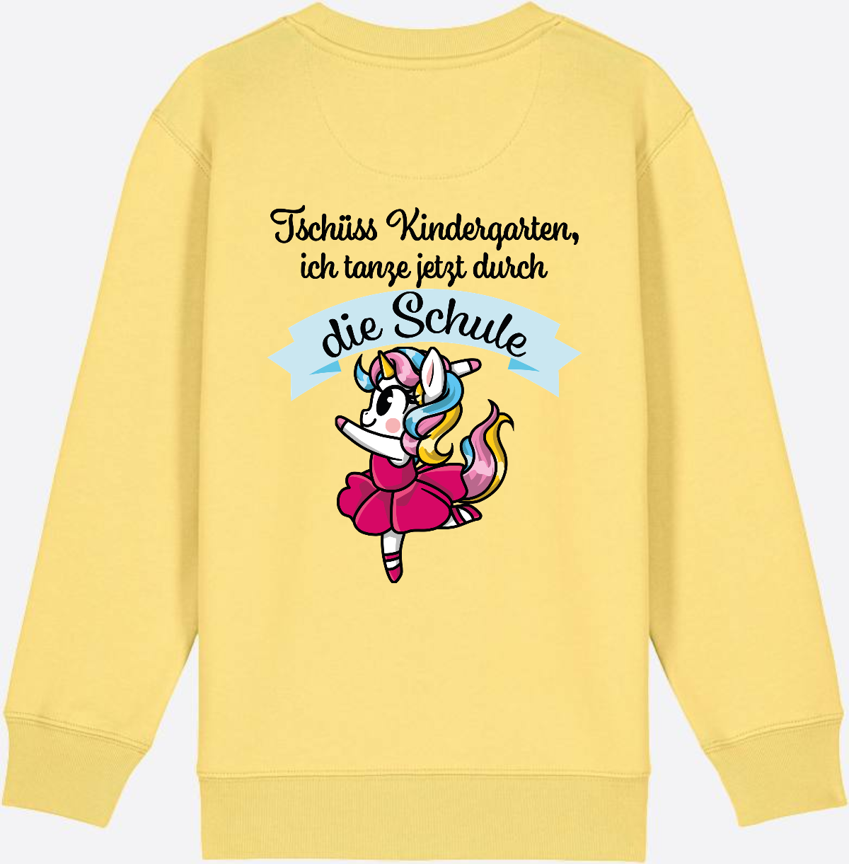 Kinder Sweatshirt Einschulung – Einhorn Ballett mit Name - Viva Yellow