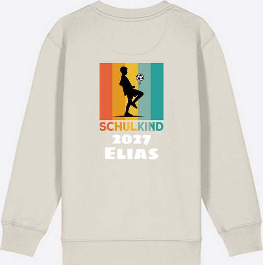 Kinder Sweatshirt Einschulung - Fußball Retro weiß mit Name - Eco Heather
