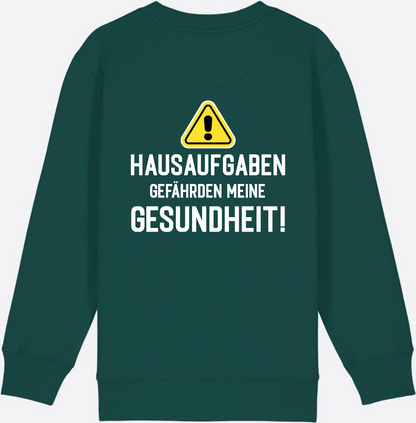 Kinder Sweatshirt Einschulung: Hausaufgaben Warnschild - Glazed Green