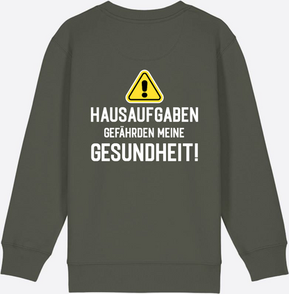 Kinder Sweatshirt Einschulung: Hausaufgaben Warnschild - Khaki