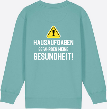 Kinder Sweatshirt Einschulung: Hausaufgaben Warnschild - Teal Monstera
