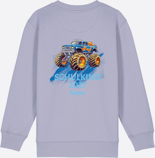 Kinder Sweatshirt Einschulung – Monstertruck mit Name - Lavender