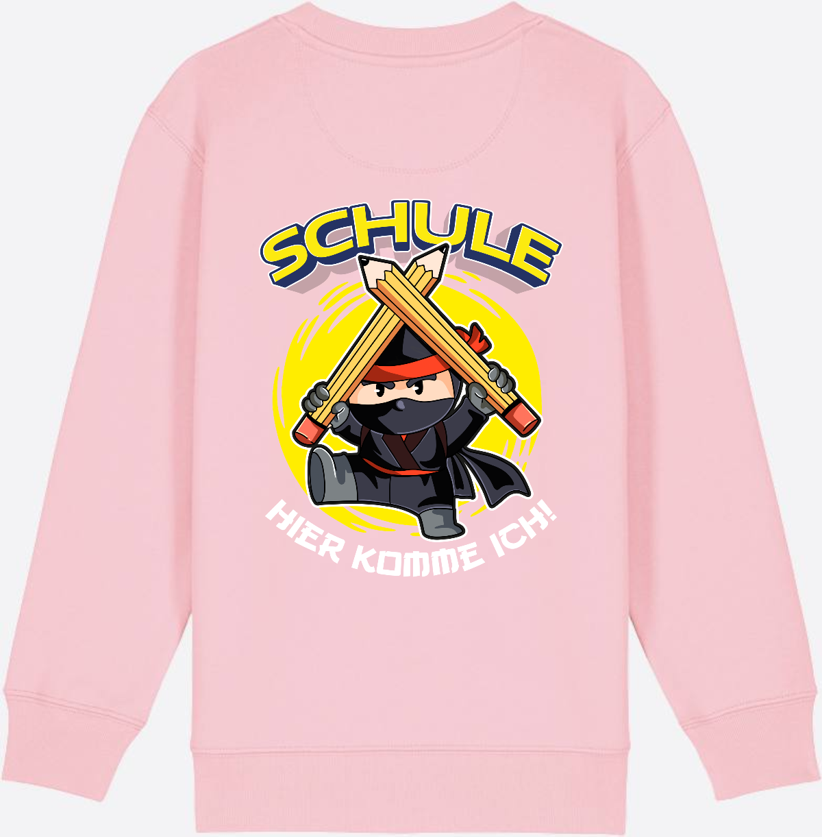 Kinder Sweatshirt Einschulung – Ninja: Schule hier komme ich - Cotton Pink