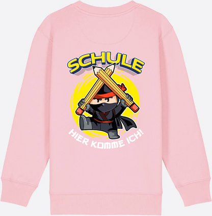 Kinder Sweatshirt Einschulung – Ninja: Schule hier komme ich - Cotton Pink