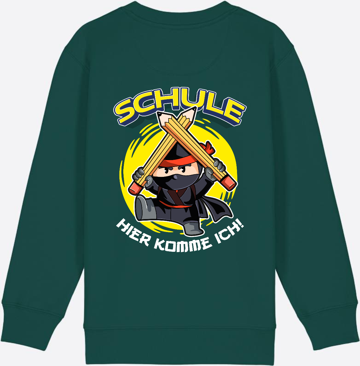 Kinder Sweatshirt Einschulung – Ninja: Schule hier komme ich - Glazed Green
