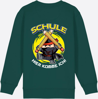 Kinder Sweatshirt Einschulung – Ninja: Schule hier komme ich - Glazed Green