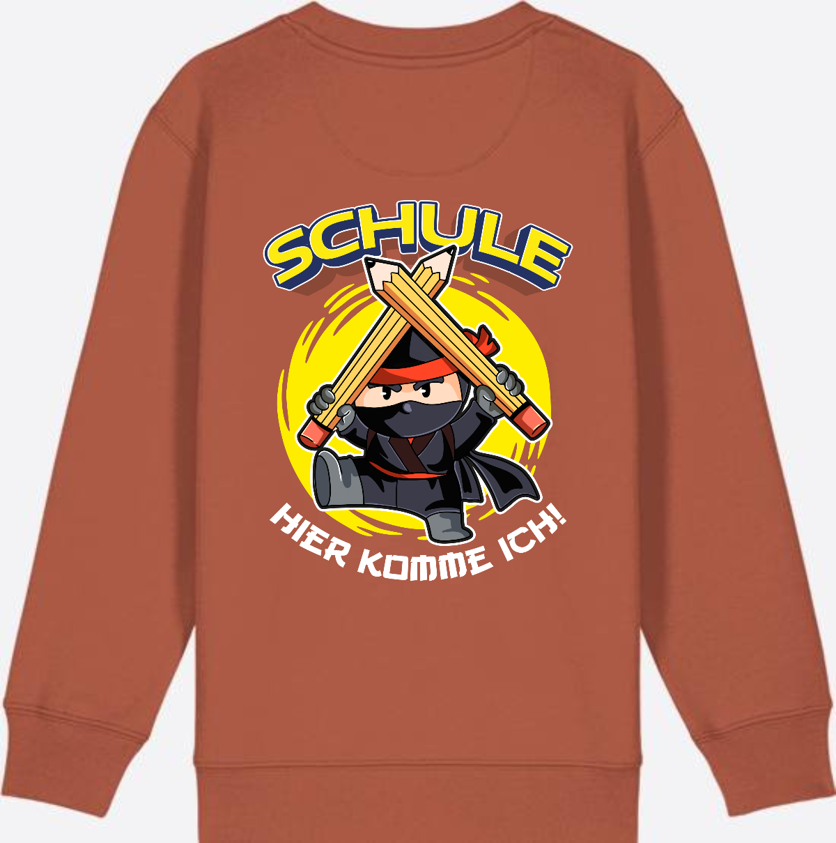 Kinder Sweatshirt Einschulung – Ninja: Schule hier komme ich - Heritage Brown