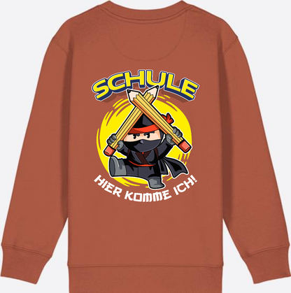 Kinder Sweatshirt Einschulung – Ninja: Schule hier komme ich - Heritage Brown