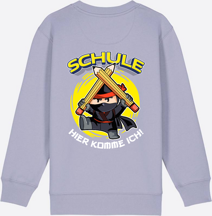 Kinder Sweatshirt Einschulung – Ninja: Schule hier komme ich - Lavender