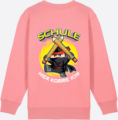Kinder Sweatshirt Einschulung – Ninja: Schule hier komme ich - Pink Joy
