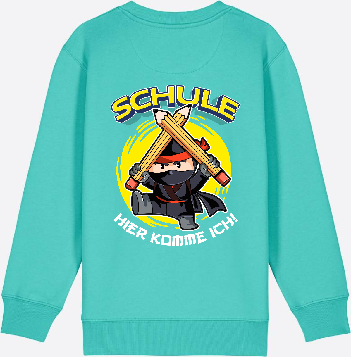 Kinder Sweatshirt Einschulung – Ninja: Schule hier komme ich - Pool Blue