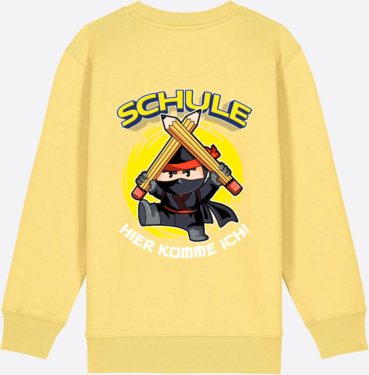 Kinder Sweatshirt Einschulung – Ninja: Schule hier komme ich - Viva Yellow