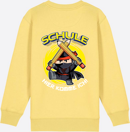 Kinder Sweatshirt Einschulung – Ninja: Schule hier komme ich - Viva Yellow