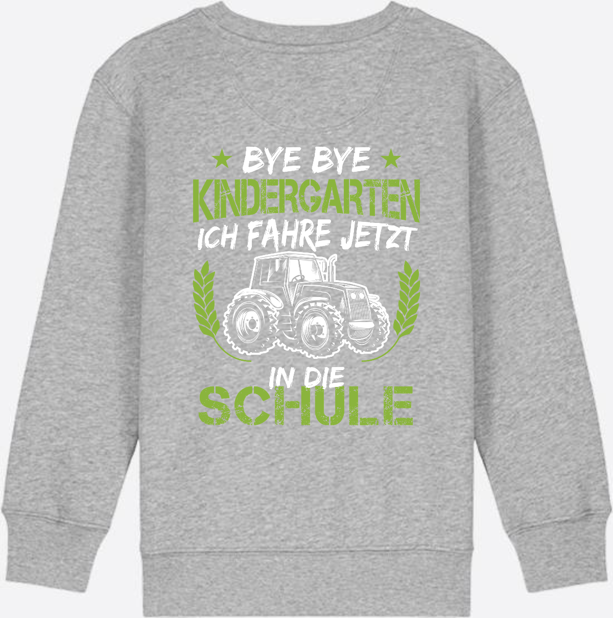 Kinder Sweatshirt Einschulung Traktor: Bye Bye Kindergarten - Heather Grey