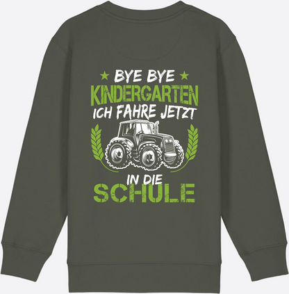 Kinder Sweatshirt Einschulung Traktor: Bye Bye Kindergarten - Khaki