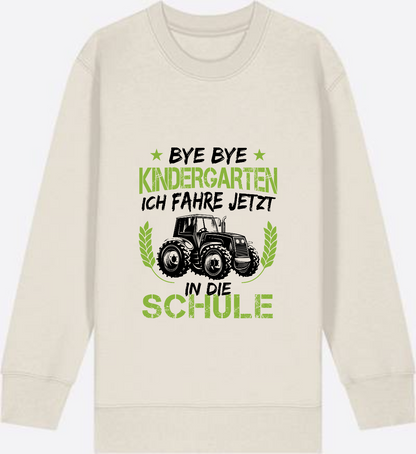 Kinder Sweatshirt Einschulung Traktor Bye Bye Kindergarten - Eco Heather Herzseite