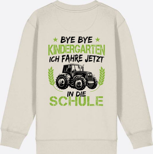 Kinder Sweatshirt Einschulung Traktor Bye Bye Kindergarten - Eco Heather
