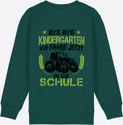Kinder Sweatshirt Einschulung Traktor Bye Bye Kindergarten - Glazed Green