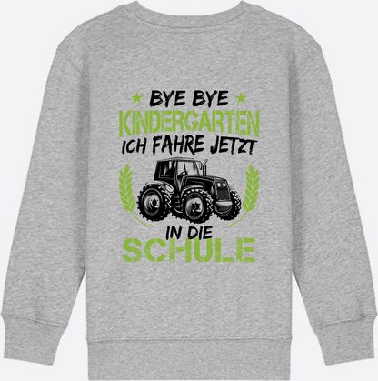 Kinder Sweatshirt Einschulung Traktor Bye Bye Kindergarten - Heather Grey