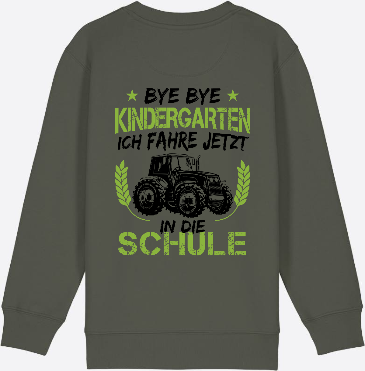 Kinder Sweatshirt Einschulung Traktor Bye Bye Kindergarten - Khaki
