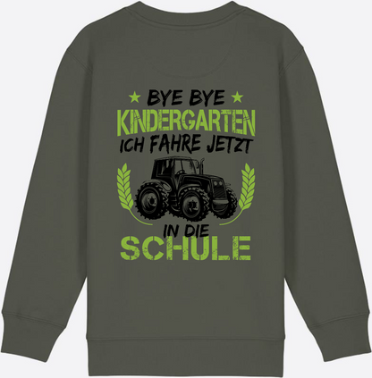 Kinder Sweatshirt Einschulung Traktor Bye Bye Kindergarten - Khaki