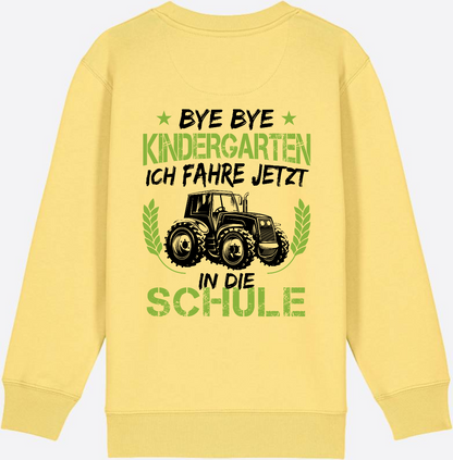 Kinder Sweatshirt Einschulung Traktor Bye Bye Kindergarten - Viva Yellow