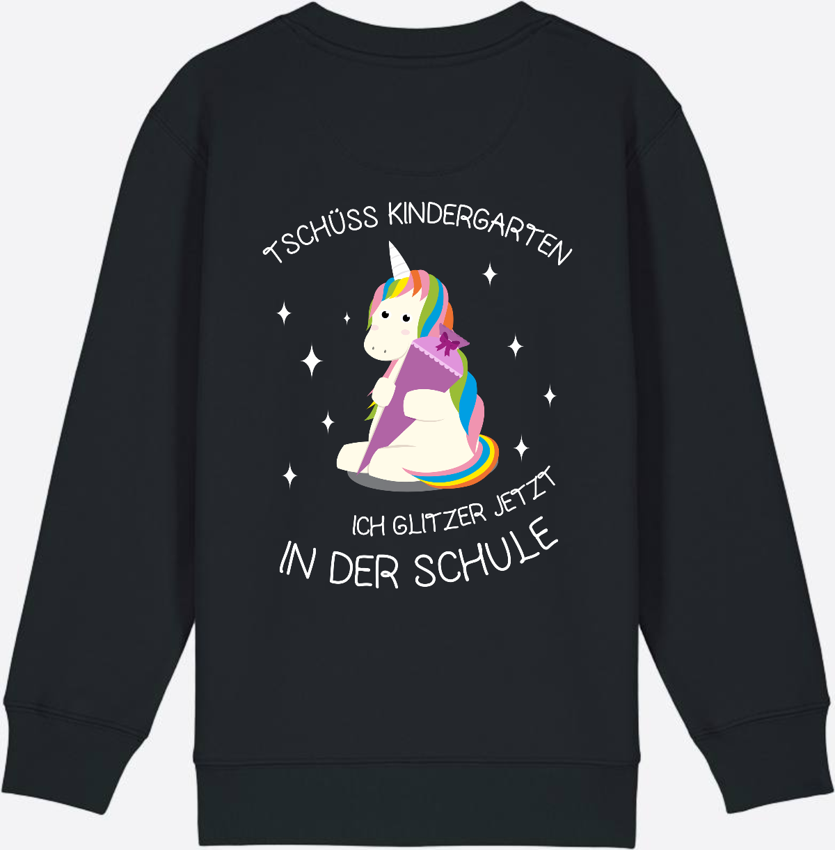 Kinder Sweatshirt Einschulung – Tschüss Kindergarten Einhorn - Black