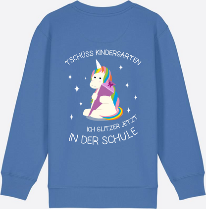 Kinder Sweatshirt Einschulung – Tschüss Kindergarten Einhorn - Bright Blue