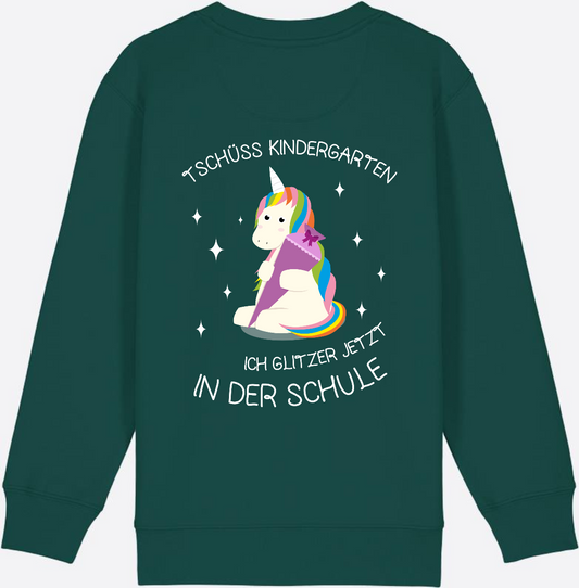 Kinder Sweatshirt Einschulung – Tschüss Kindergarten Einhorn - Glazed Green