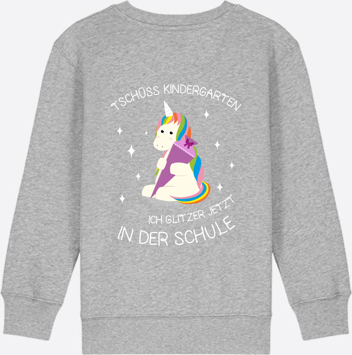Kinder Sweatshirt Einschulung – Tschüss Kindergarten Einhorn - Heather Grey