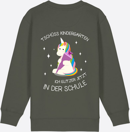 Kinder Sweatshirt Einschulung – Tschüss Kindergarten Einhorn - Khaki
