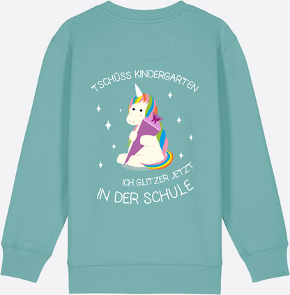 Kinder Sweatshirt Einschulung – Tschüss Kindergarten Einhorn - Teal Monstera