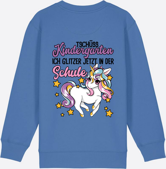 Kinder Sweatshirt Einschulung: Tschüss Kindergarten Einhorn - Bright Blue