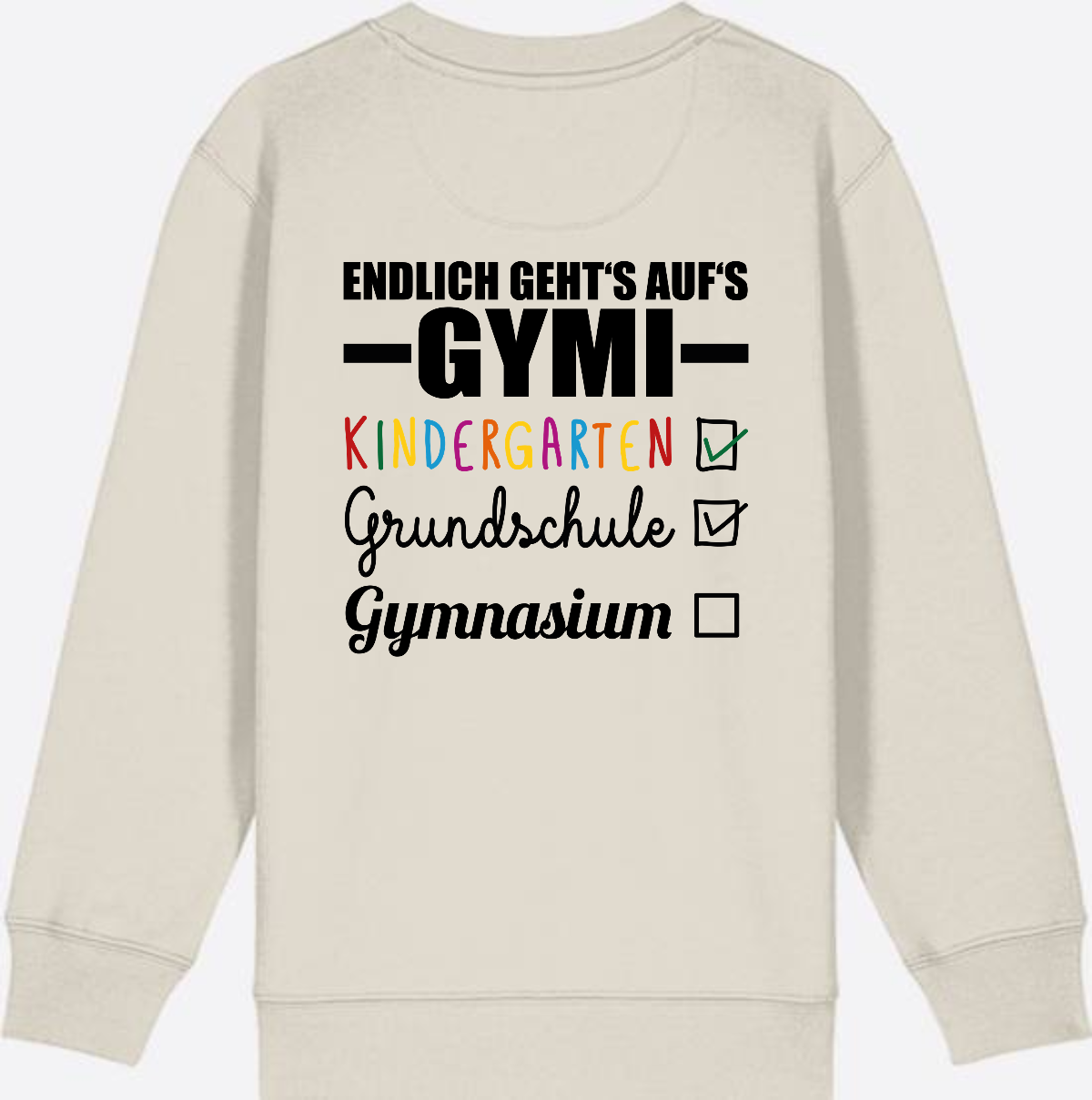 Kinder Sweatshirt 'Endlich geht's auf's Gymi' mit Namen - Eco Heather
