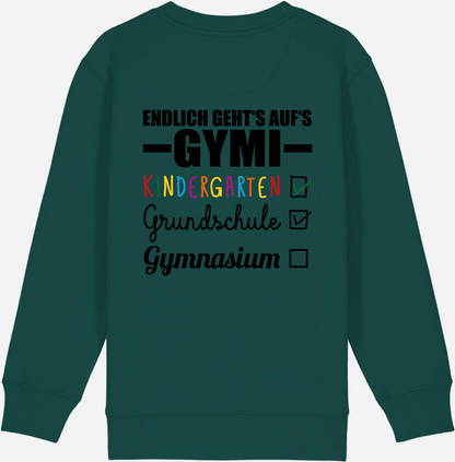Kinder Sweatshirt 'Endlich geht's auf's Gymi' mit Namen - Glazed Green