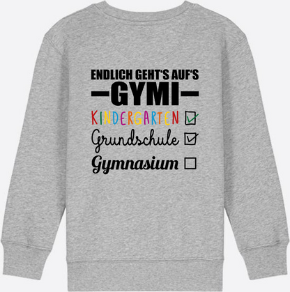 Kinder Sweatshirt 'Endlich geht's auf's Gymi' mit Namen - Heather Grey