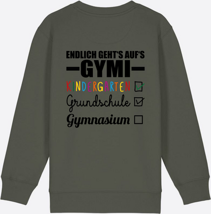 Kinder Sweatshirt 'Endlich geht's auf's Gymi' mit Namen - Khaki