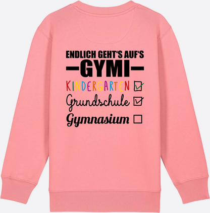 Kinder Sweatshirt 'Endlich geht's auf's Gymi' mit Namen - Pink Joy