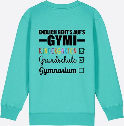 Kinder Sweatshirt 'Endlich geht's auf's Gymi' mit Namen - Pool Blue