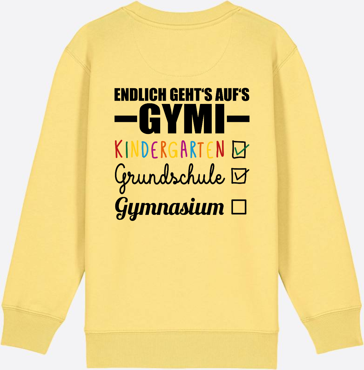 Kinder Sweatshirt 'Endlich geht's auf's Gymi' mit Namen - Viva Yellow