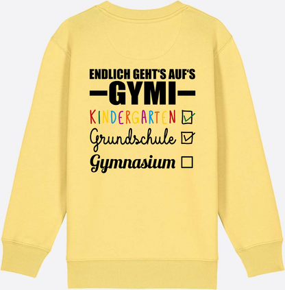 Kinder Sweatshirt 'Endlich geht's auf's Gymi' mit Namen - Viva Yellow