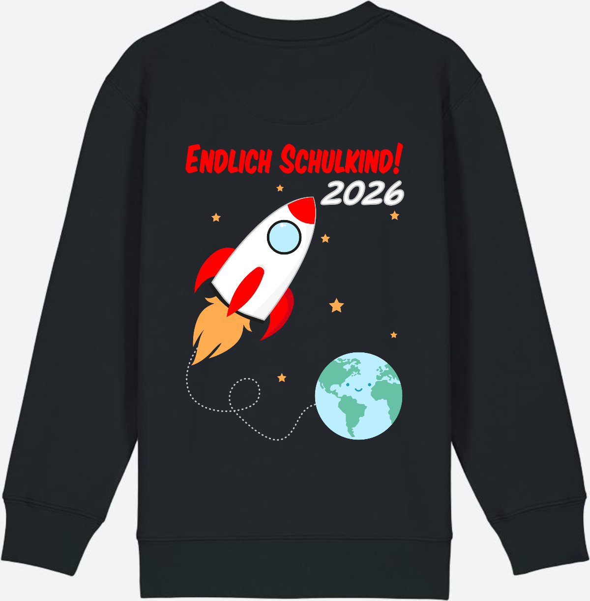 Kinder Sweatshirt Endlich Schulkind 2026 - Rakete mit Name - Black