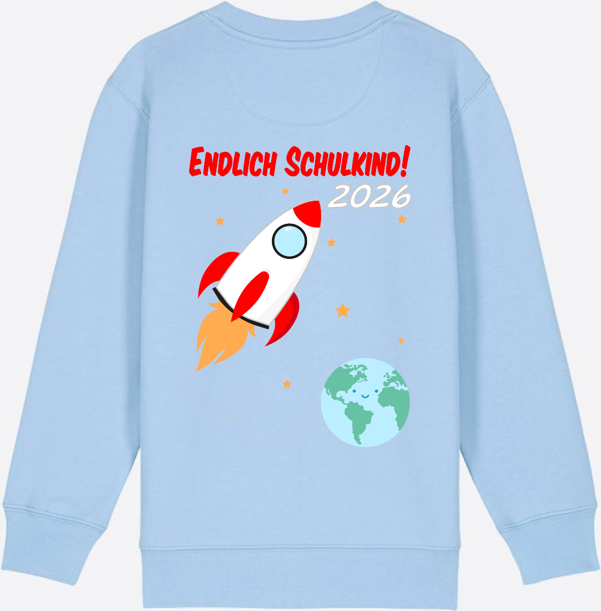 Kinder Sweatshirt Endlich Schulkind 2026 - Rakete mit Name - Blue Soul