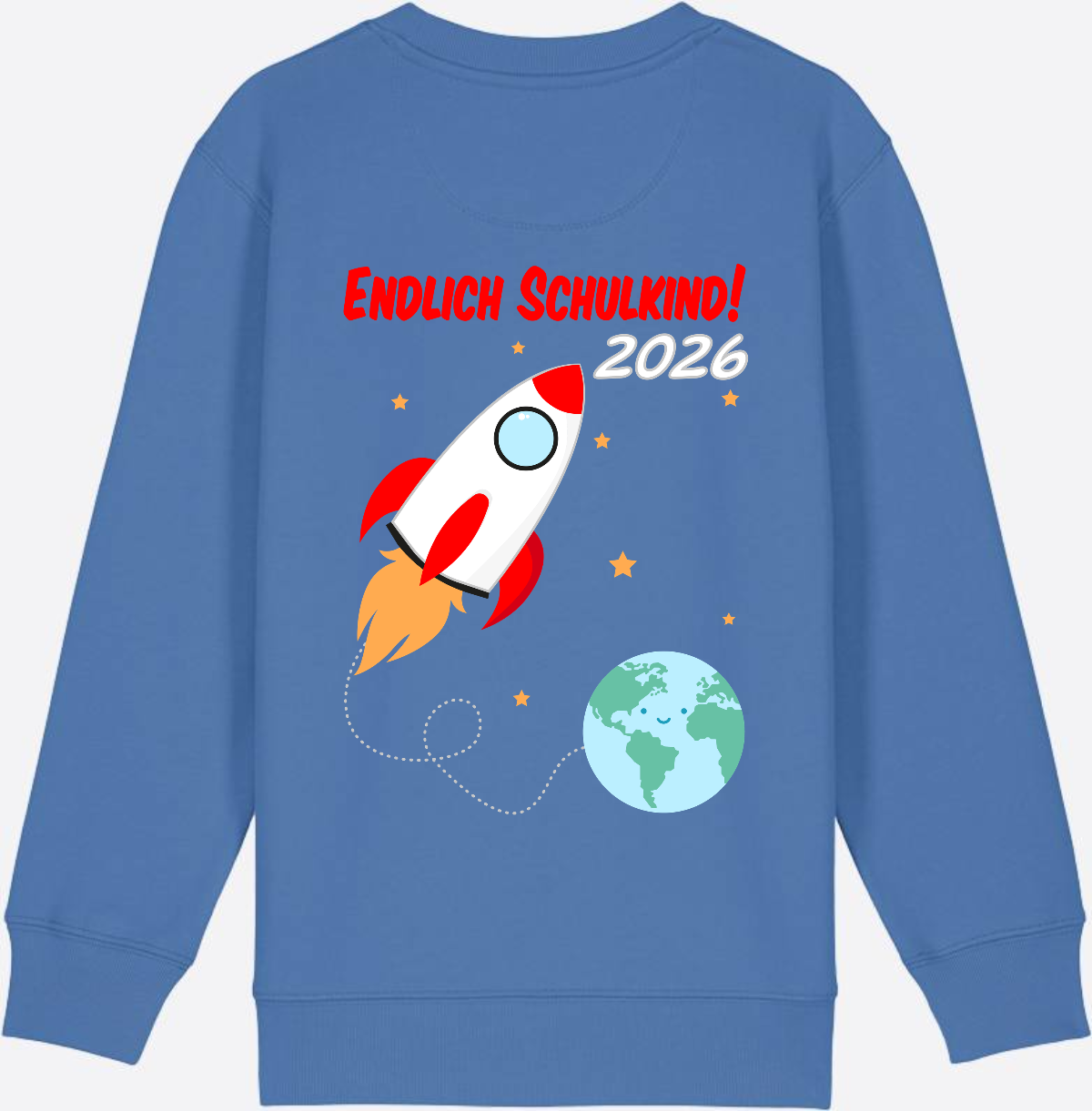 Kinder Sweatshirt Endlich Schulkind 2026 - Rakete mit Name - Bright Blue
