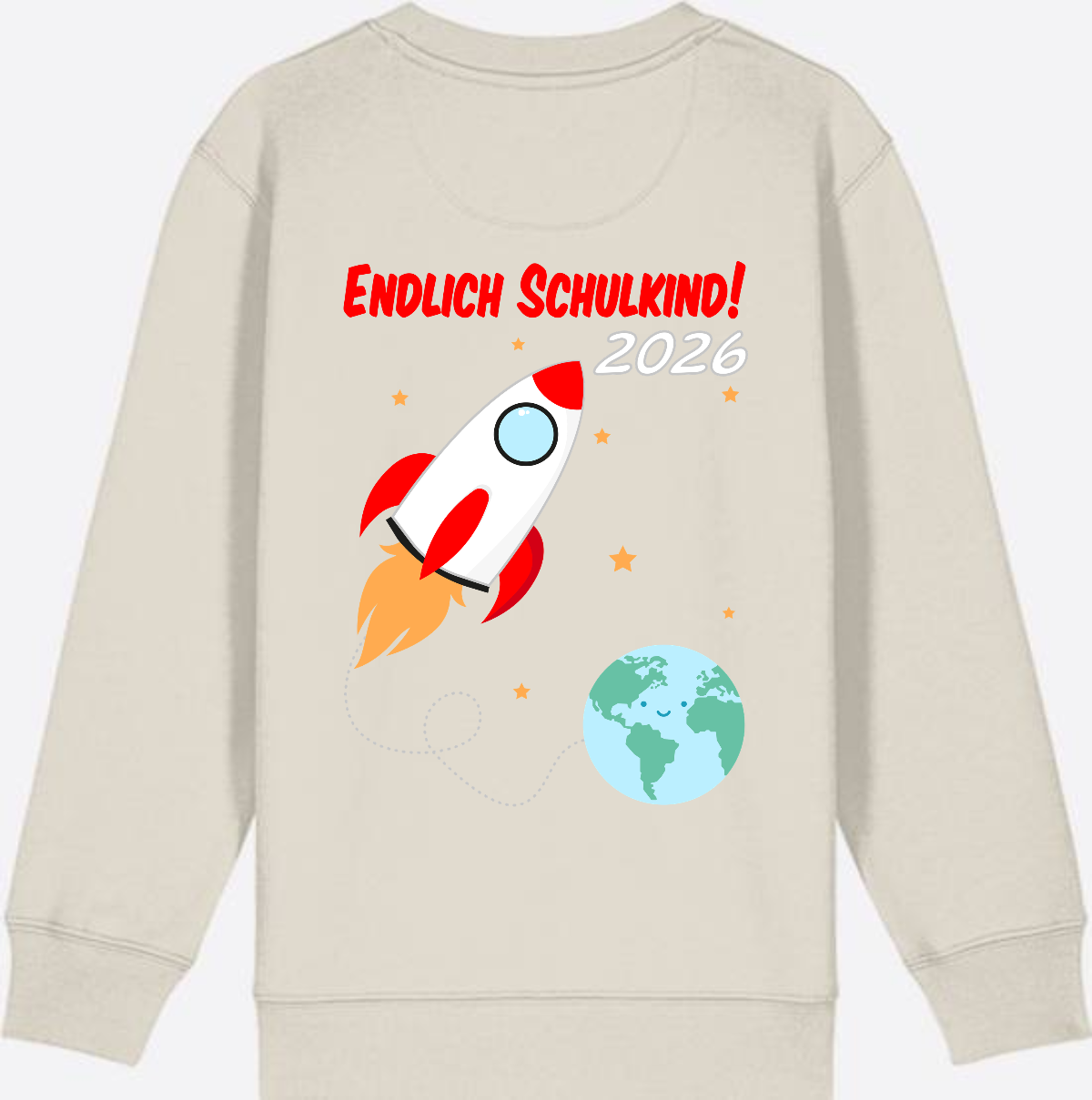 Kinder Sweatshirt Endlich Schulkind 2026 - Rakete mit Name - Eco Heather