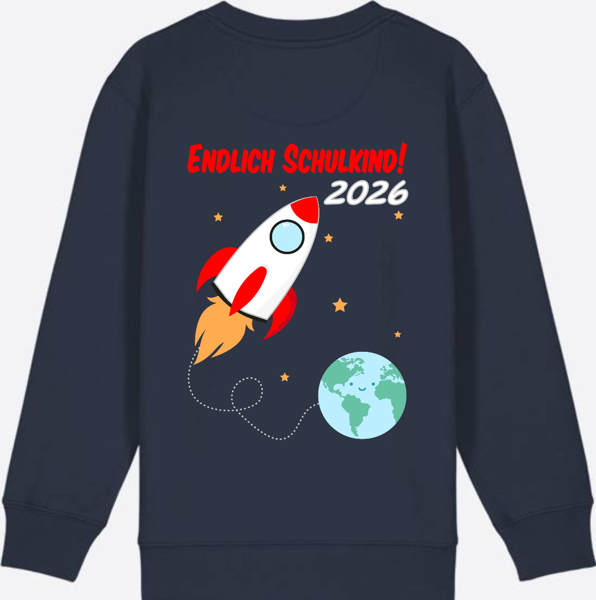 Kinder Sweatshirt Endlich Schulkind 2026 - Rakete mit Name - French Navy