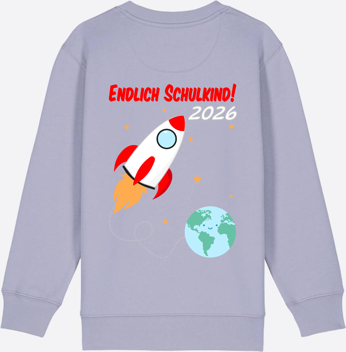 Kinder Sweatshirt Endlich Schulkind 2026 - Rakete mit Name - Lavender