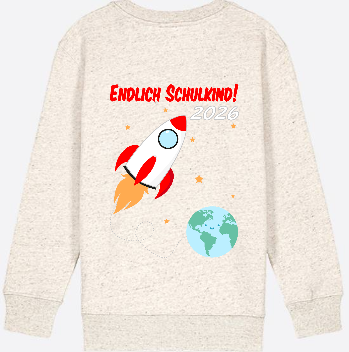Kinder Sweatshirt Endlich Schulkind 2026 - Rakete mit Name - Natural Raw