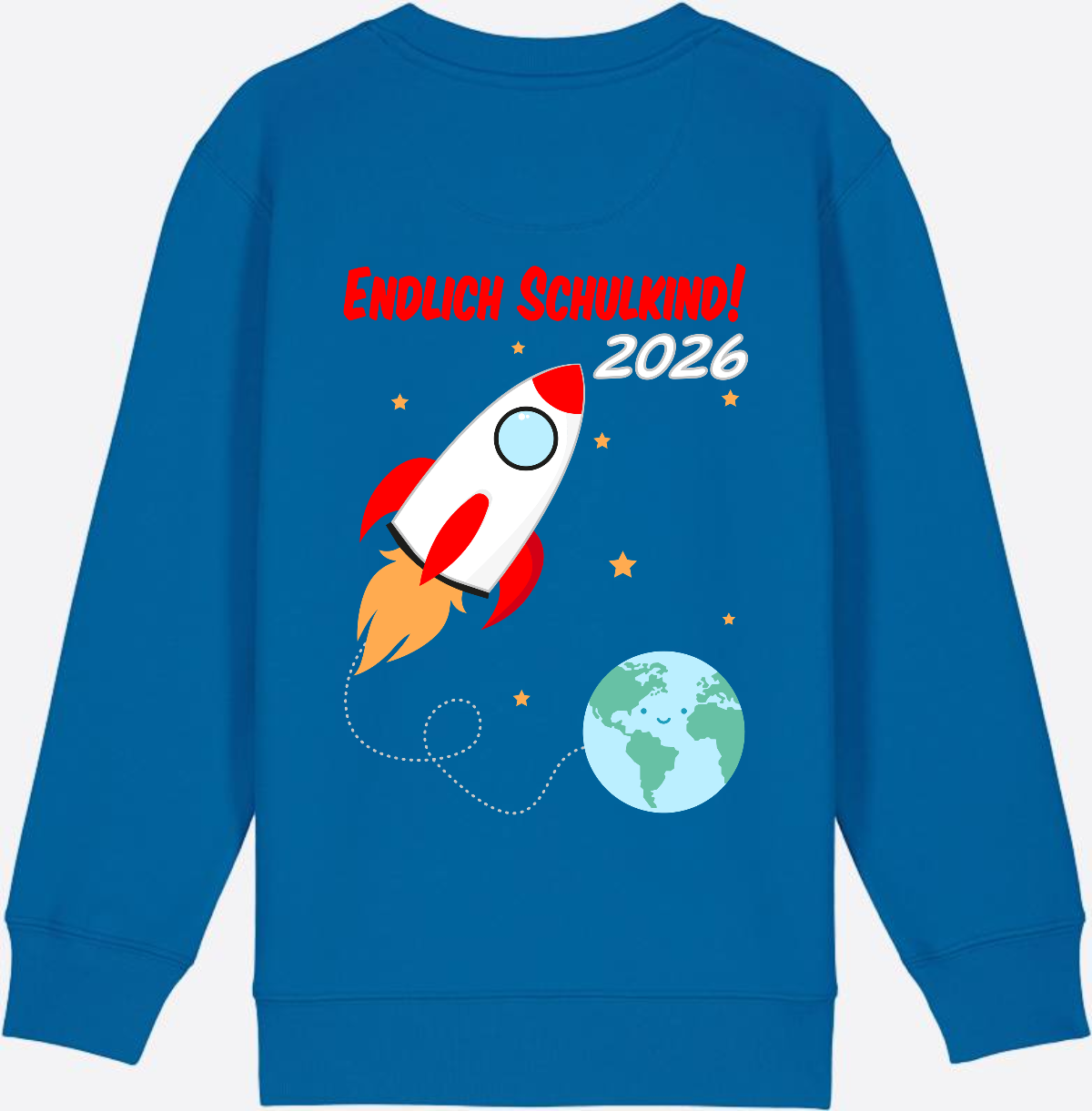 Kinder Sweatshirt Endlich Schulkind 2026 - Rakete mit Name - Royal Blue